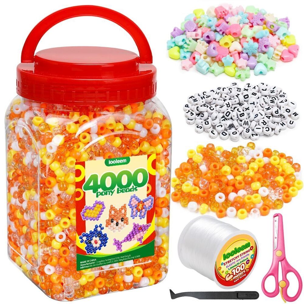 9452 Orange Solid & Glitter Bulk Pony Beads - 4000pc Kit for Friendship